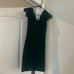Bebe stretchy tight fit hunter or emerald green off shoulder dress, size small